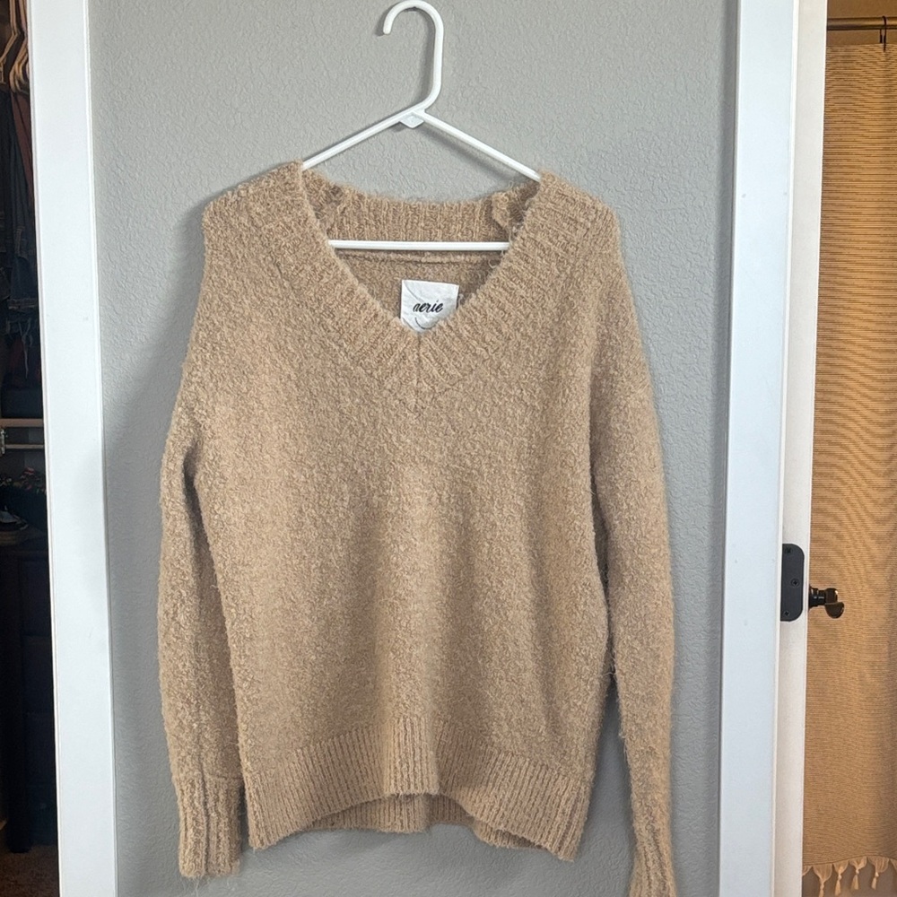 Aerie Tan V-Neck Sweater